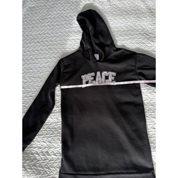 Girls Black Hooded Dress "Peace" Design Long Hoodie NWOT Kidtopia size 12-14 - Picture 7 of 15